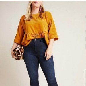 Anthropologie Maeve Golden Mustard Corduroy Blouse Size XS Oversized